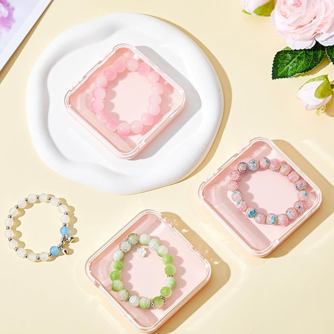 1 Pack Acrylic Bracelet Jewelry Storage Box with 12 Portable Anti Tarnish Organizers for Earrings/ring/necklace (Pink)