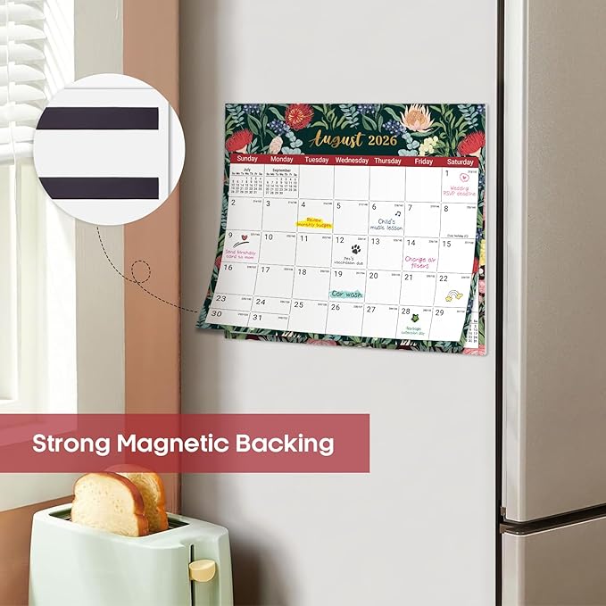 Aesthetic 2026-2027 Magnetic Calendar for Refrigerator, 21-Month Fridge Calendar Magnet from April 2026 to December 2027, Easy Organizing，Midnight Garden