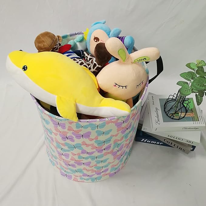 Storage Bins Toys Box Kids Baby Hamper Waterproof Laundry Basket Canvas Collapsible Gift Organizer Bin for Home/Dorm/Kitchen/Pet/Office/Closet/Shelf/Gift Baskets(Butterfly)