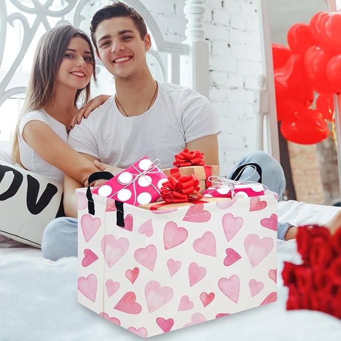 Rectangular Pink Valentine's Day Gift Basket,nursery basket,Pink girls gift baskets,kids toy storage Bin, Love Heart Room Decor for Home,Shelf Baskets(Pink love)