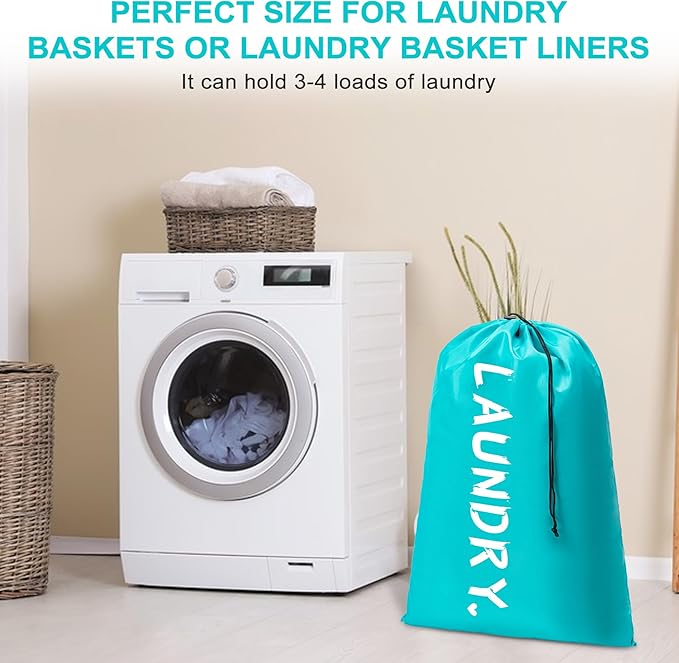 2 Pack XL Travel Laundry Bag, Machine Washable Dirty Clothes Organizer with Drawstring, Large Enough to Hold 4 Loads of Laundry, Easy Fit a Laundry Hamper or Basket Travel Essentials 24" x 36"