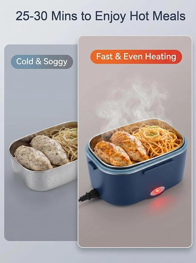 Electric Lunch Box, 80W Heated Lunch Box for Adults, 1.5L Fast Heating Lunch Box Warmer for Car/Truck/Work/Travel,12V/24V/110V Portable Food Warmer