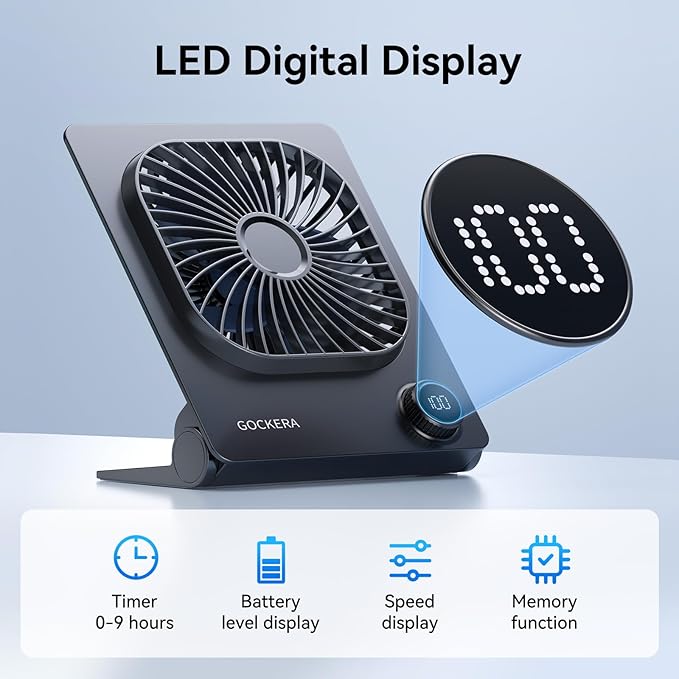 Desk Fan, 6.61''Ultra-thin 5000mAh Battery Powered Fan with Powerful Wind,100 Speeds Adjustable&Digital Display,Timer,Ultra-quiet Small Portable Fan for Bedroom,Office,Travel,Summer Essentials