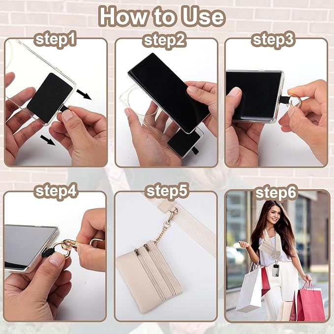 XANGNIER Clip and Go Strap for Phone with Wallet Crossbody, Phone Strap with Zippered Wallet, Adjustable Anti-Theft Cellphone Lanyard for Women, Cellphone Chain Accessories, Multicolor 12
