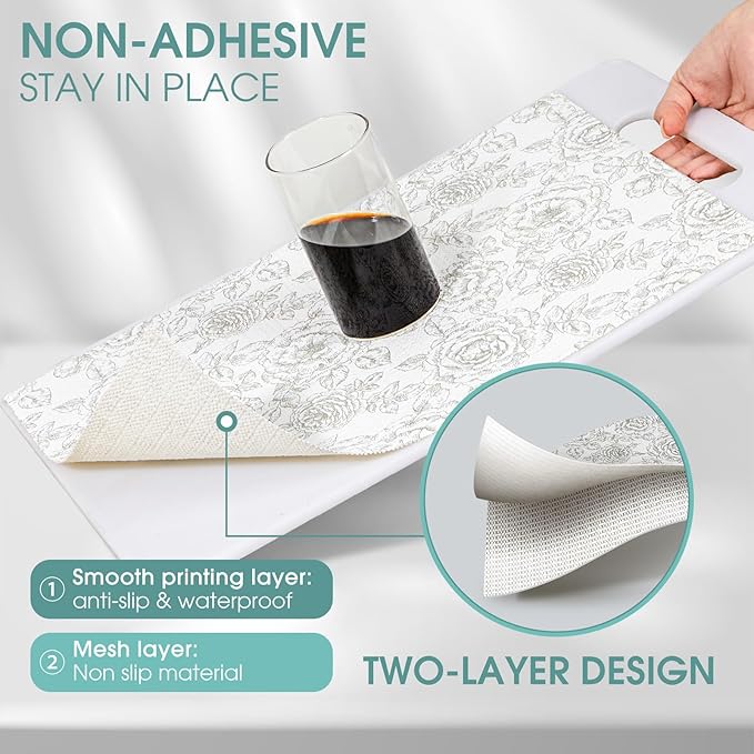 Drawer and Shelf Liner, Non-Slip Kitchen Cabinet Liners Non-Adhesive Thick Strong Grip Waterproof Washable Mats Protect Dresser Shelves Cupboard Bathroom Cabinets, Rose, 12 in X 30 FT