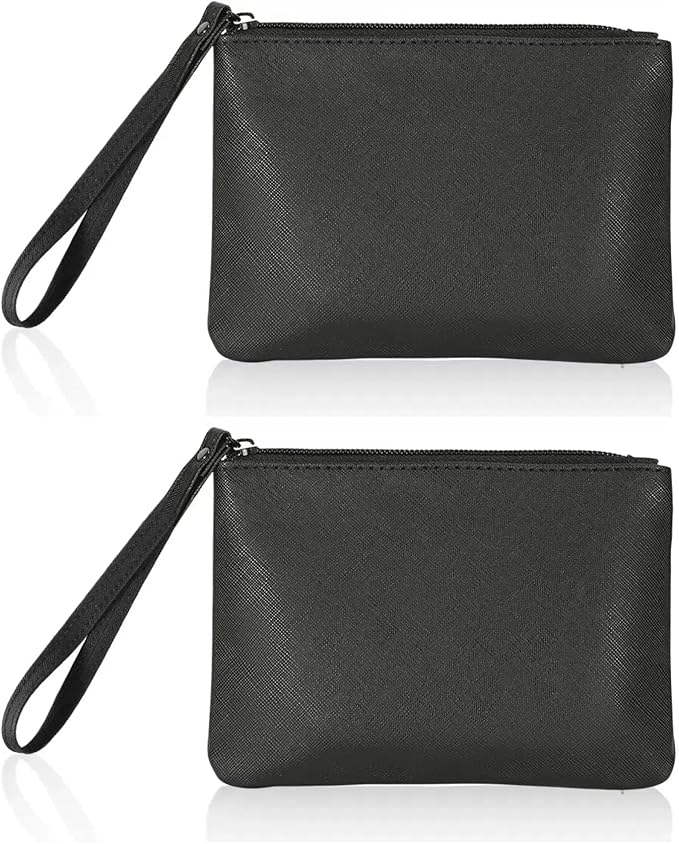 2 Pack Small Zipper Pouch Mini Makeup Bag for Purse Lipstick Cosmetic Travel Make Up Organizer for Women Essentials, Car Change Coin Holder 4.5 x 6.5 Clutch Stadium Approved Wristlet, Black
