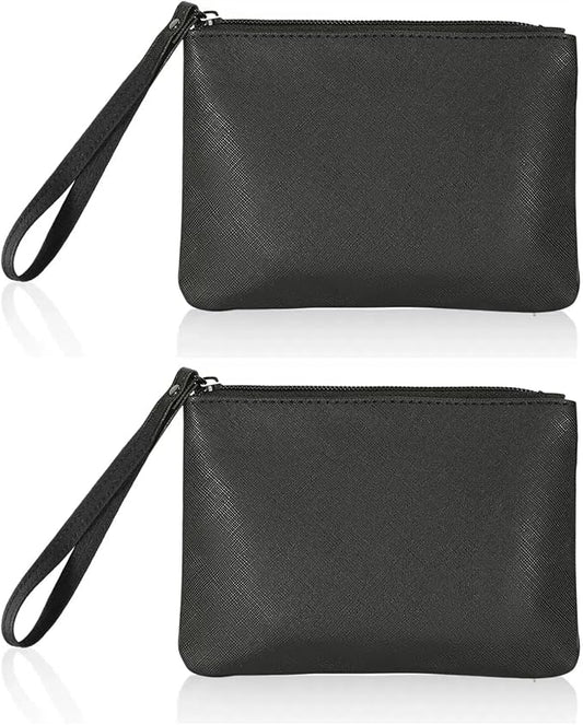 2 Pack Small Zipper Pouch Mini Makeup Bag for Purse Lipstick Cosmetic Travel Make Up Organizer for Women Essentials, Car Change Coin Holder 4.5 x 6.5 Clutch Stadium Approved Wristlet, Black