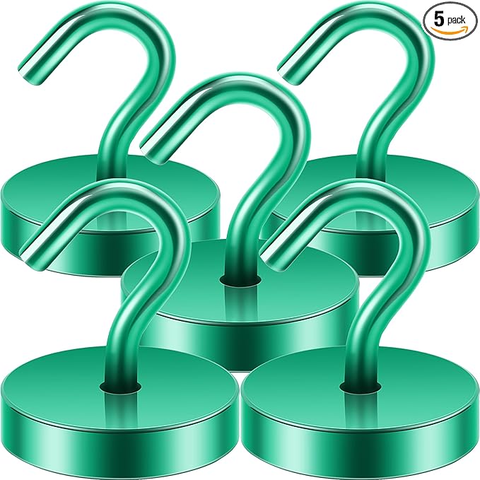 Neosmuk Magnetic Hooks, Cruise Ship Essentials, 130lb+ Heavy Duty Magnetic Hooks for Cruise Cabins, Refrigerator, Grill, Hanging, and Travel | Extra Strong Must-Have Magnet Hook, Green