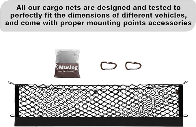 Muslogy Envelope Style Trunk Cargo Net Compatible with 2021-2025 Chevy Suburban&Tahoe, GMC Yukon&Yukon XL, Cadillac Escalade Accessories Upgraded Mesh Storage Luggage Net with Metal Hooks