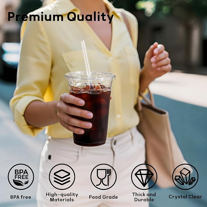 AOZITA 16 oz Plastic Cups with Lids and Straws, 50 Pack, Disposable Iced Coffee Cups with Lids, Clear Cups with Lids for Cold Drinks, Iced Tea, Milkshakes, Smoothies - Durable & BPA Free