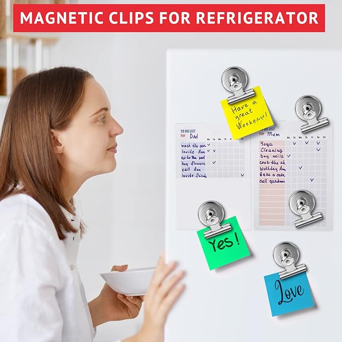 24 Pack Magnetic Clips Fridge Magnets Heavy Duty Magnet Clips for Whiteboard & Refrigerator Wide Scratch Safe Best for House Office School Use