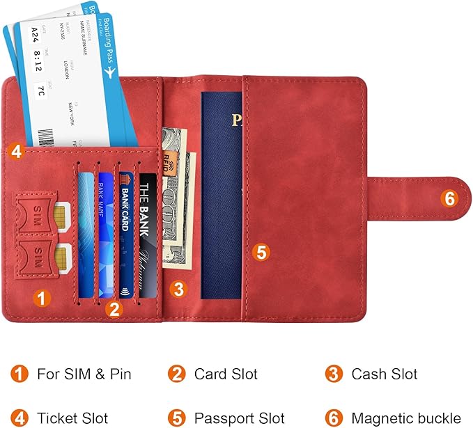 Eoehro Passport Holder for Travel Essentials, Passport Wallet Cover Case for Travel Must Haves Accessories,Passport Book Holders for Women and Men(red)