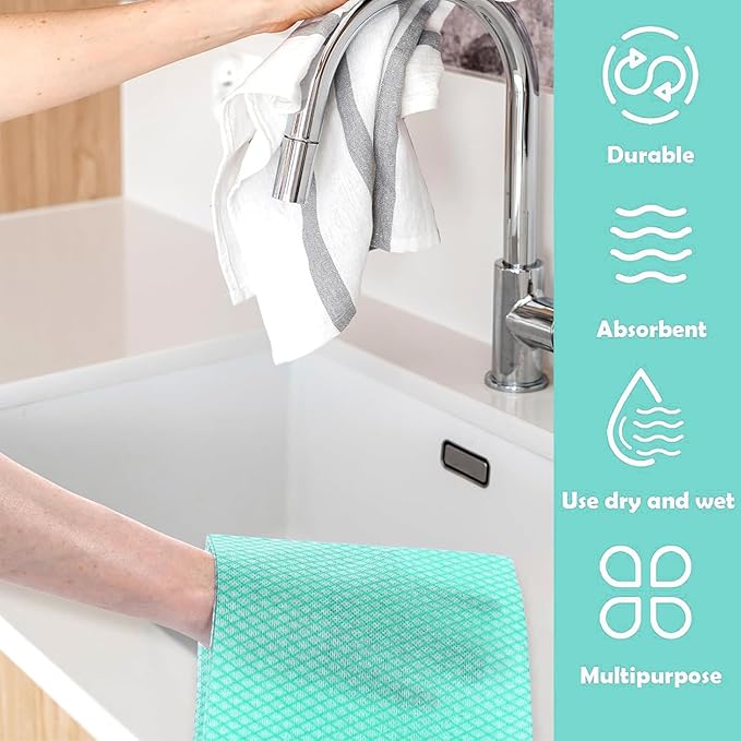 Disposable Dish Cloths Heavy Duty Disposable Cleaning Cloths for Kitchen Multi-Purpose Green Dish Rags 50 Count/Pack