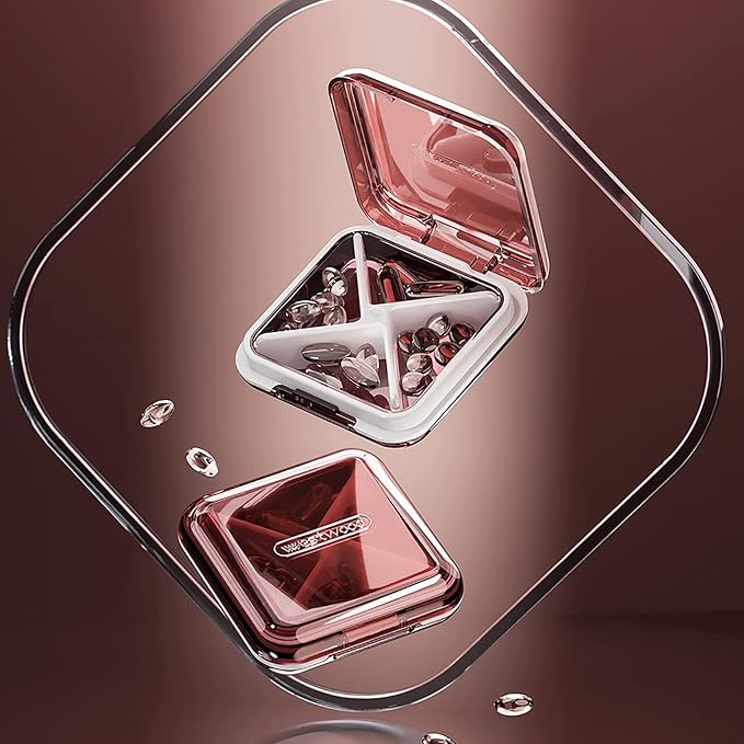 DUBSTAR Daily Pill Organizer,4 Compartments Portable Travel Small Pill Case, Pill Box for Purse Pocket to Hold Vitamins,Cod Liver Oil,Supplements and Medication (Red)