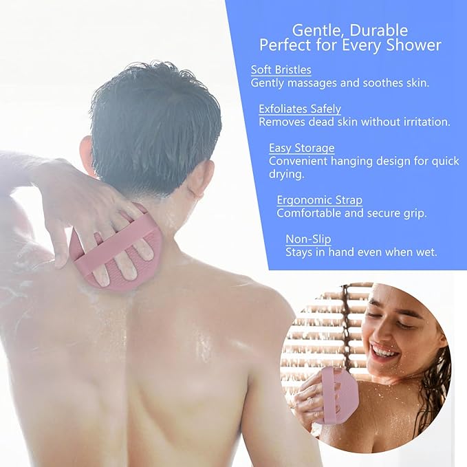Silicone Body Scrubber – Exfoliating Body Brush for Shower, Soft Silicone Scrub for Men & Women, Shower Scrubber for Skin Care, Body and Face Scrub (Pink)