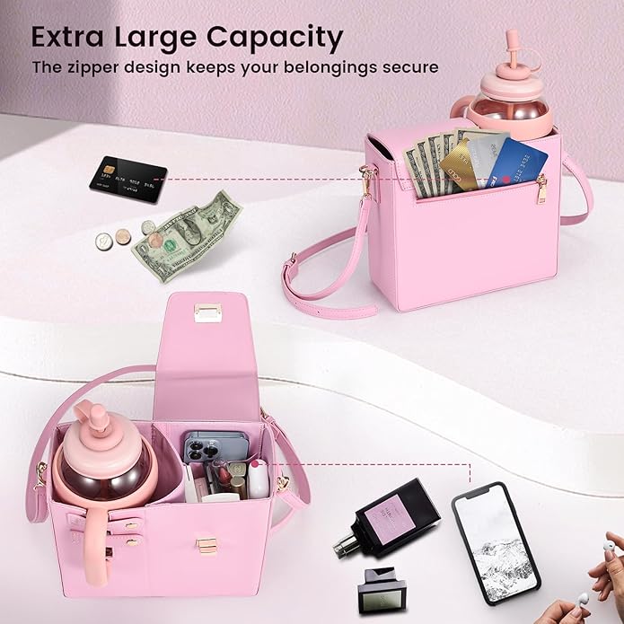 Outdoor Portable Crossbody Water Cup Purse Bag Water Bottle Carrier Bag with Phone Pocket Tumbler Carrier with Strap