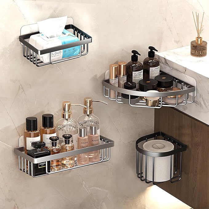 HAOBAOBEI 9-Pack Shower Caddy Adhesive Replacement, Transparent Adhesive Hooks Stickers, Strong Hook Strip for Shower Caddy Basket Shelf, Soap Holder, Bathroom Storage Corner Shelves, Kitchen Racks