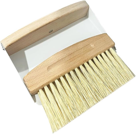 BSMstone Mini Broom and Dustpan Set Small Metal Dustpan and Brush Set Hand Whisk Broom for Home Office Desktop Sofa Pet Care Household Cleaning (sisal Hemp bristles, White)