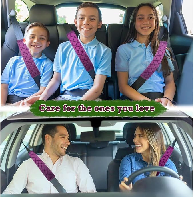 Car Seat Belt Cover Pad, 5 Pack, Seatbelt Covers for Car Accessory, Soft Material, Car Seat Strap Pads, Purple 10.63 inches, Universal Fit for All Vehicles, Comfort for neck shoulders (5-Purple)
