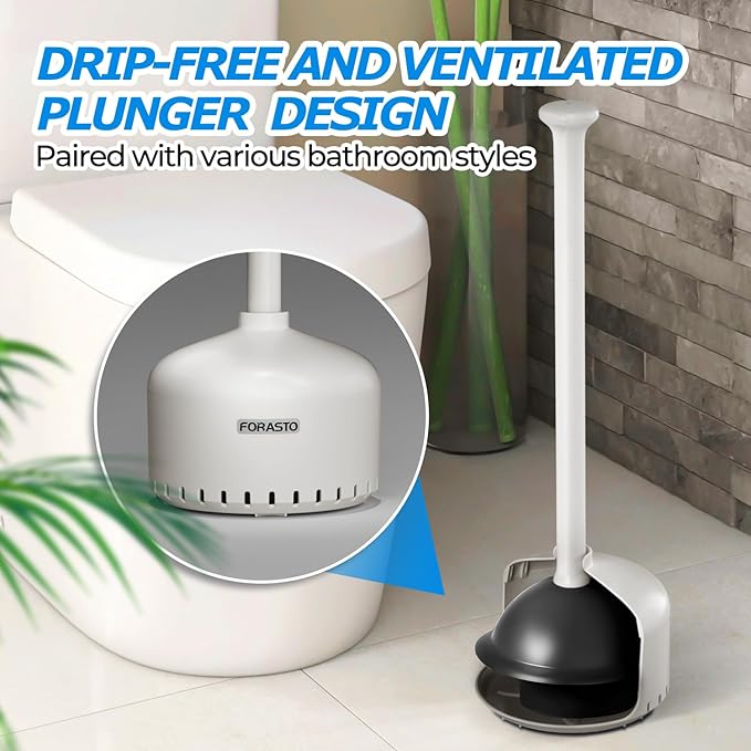 FORASTO Toilet Plunger with Holder,Plungers for Bathroom with Holder,Plunger with Cover,Bathroom Decor，Bathroom Accessories，Toilet Bowl Cleaners,Light Grey