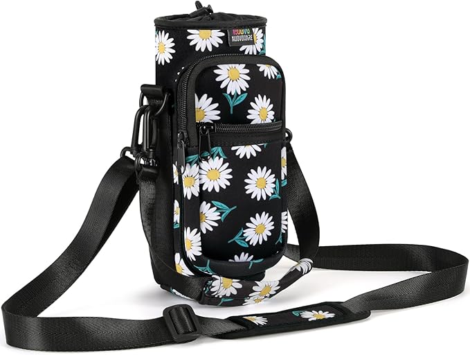 Nuovoware Water Bottle Carrier Bag,25oz/40oz/64oz Bottle Pouch Holder,Adjustable Shoulder Hand Strap 2 Pocket Sling Neoprene Sleeve Sports Accessories for Hiking Travelling Camping