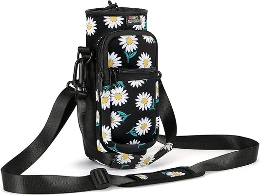 Nuovoware Water Bottle Carrier Bag,25oz/40oz/64oz Bottle Pouch Holder,Adjustable Shoulder Hand Strap 2 Pocket Sling Neoprene Sleeve Sports Accessories for Hiking Travelling Camping