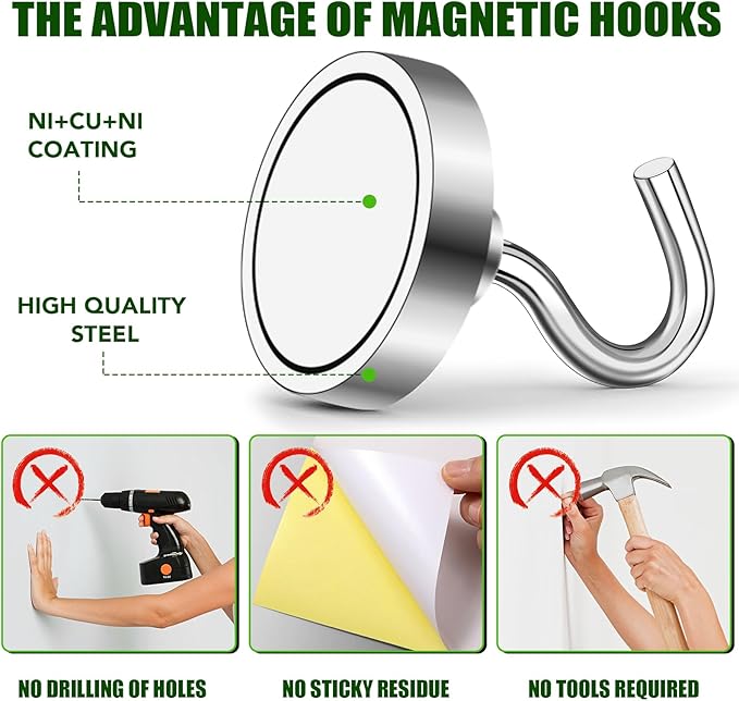 MIKEDE Heavy Duty Magnetic Hooks for Refrigerator Hanging Outdoor Hanging Brackets Magnetic Hanger for Cabins Grill - 5 Pack 170lbs