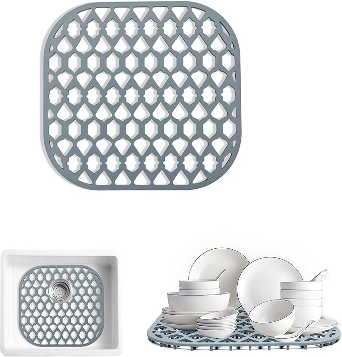 Sink Protectors for Kitchen Sink, Kitchen Sink Accessory - Silicone Mats Grid for Stainless Steel Strainer Bottom of Farmhouse Porcelain sinks (12”x11.5”)