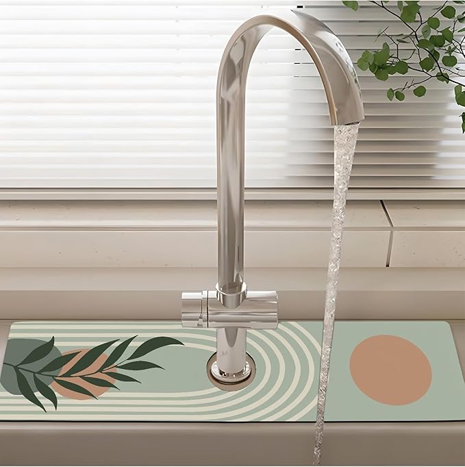 Patterned Sink Faucet Mat Kitchen Splash Guard Super Absorbent Drying Mat, Non-Slip Drain Pad for Kitchen Counter or Bathroom - 24x5.5in
