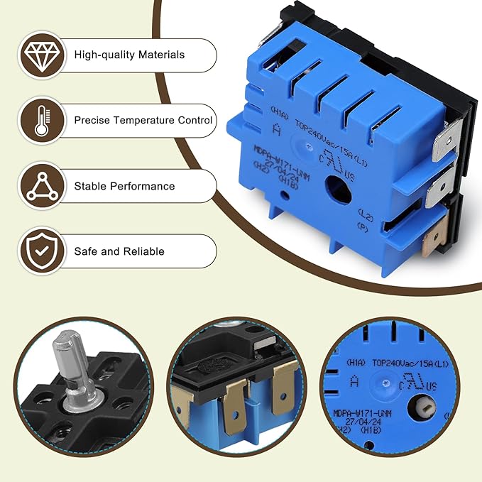 W10434452 WPW10434452 Dual Burner Infinite Switch Replace Parts for PS11754687 PS3503258 AH3503258 EA3503258 AP6021365 2118918 Fits for Whirpool and Other Ranges Stoves
