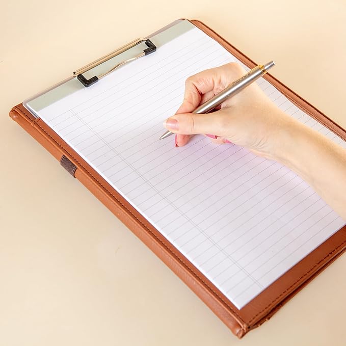 STYLIO Padfolio Folder with Removable Clipboard | Tan (Brown) Color| Portfolio Organizer | Binder with Storage for Notebook, Notepad | Nursing Clipboard Folio | Vegan Leather