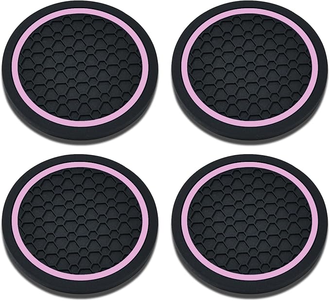 4PCS Car Cup Holder Coasters, 2.75 Inch Non-Slip Insert Cup Holder Pad, Dustproof Automotive Interior Accessories Mat, Universal for Trucks, Vehicles, RVs and More (Black/Pink)