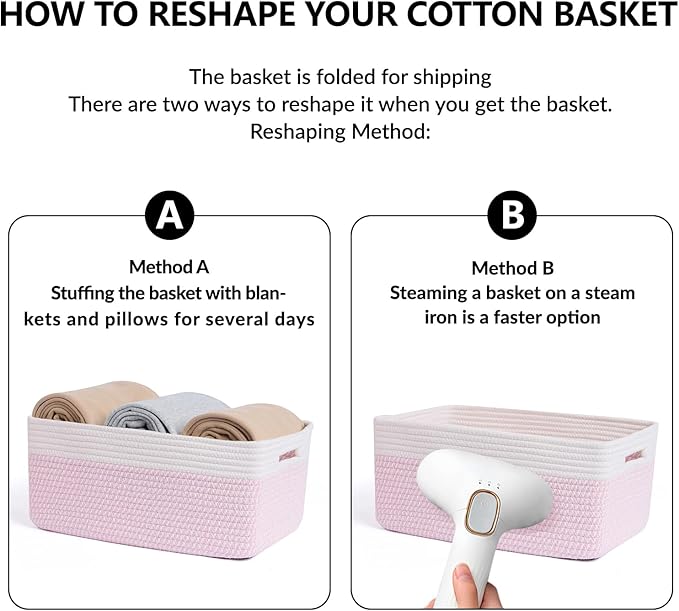 MiniArk Large Storage Baskets for Shelves, Closet Organizers Bins for Clothes Blanket Towels, Baby Nursery, Toy Baskets Box, Woven Rope Baskets, 17 x 13 x 7.5”, 3 Packs Woven Pink