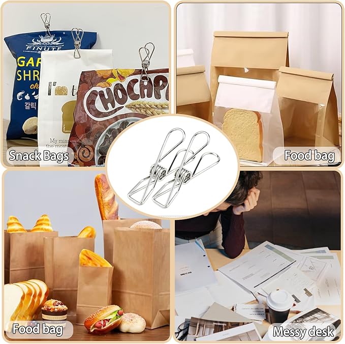 100 Pack Metal Clothes Pegs, Stainless Steel Utility Clips for Laundry, Washing Line, Snack Bags, Paper Files