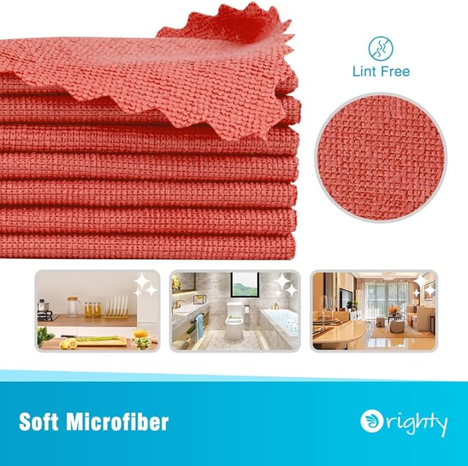 Orighty Microfiber Cleaning Cloth, 400 Pack Highly Absorbent Cleaning Rags, Household Cleaning Supplies, Reusable Microfiber Towels Lint Free Cloths for House, Kitchen, Car Care, 12x11 inch, Red