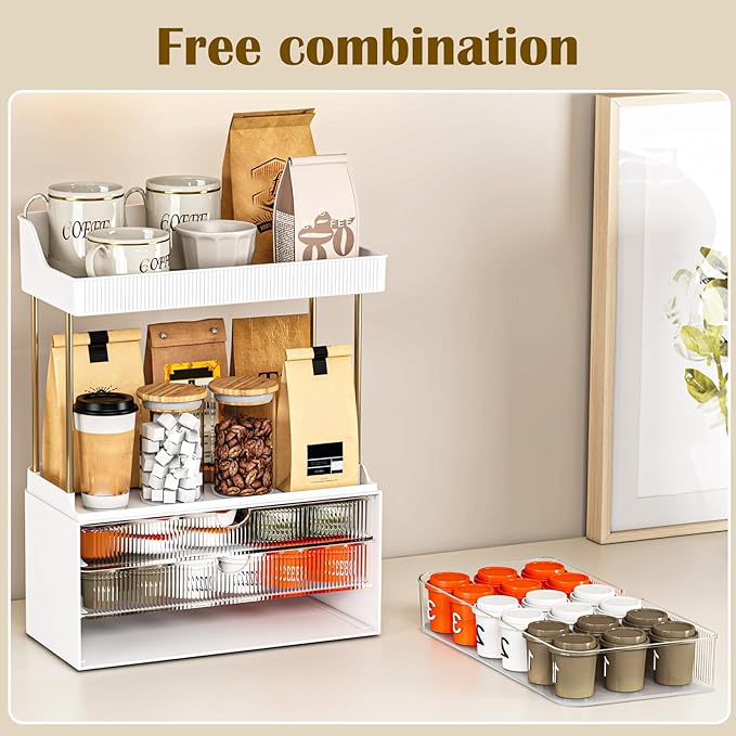 12.2" W Makeup Organizer Drawers - 5 Tiers Bathroom Counter Organizer, Cosmetic Storage Drawer for Dresser Countertop and Bathroom Vanity for Large Skincare, Perfume, Clear