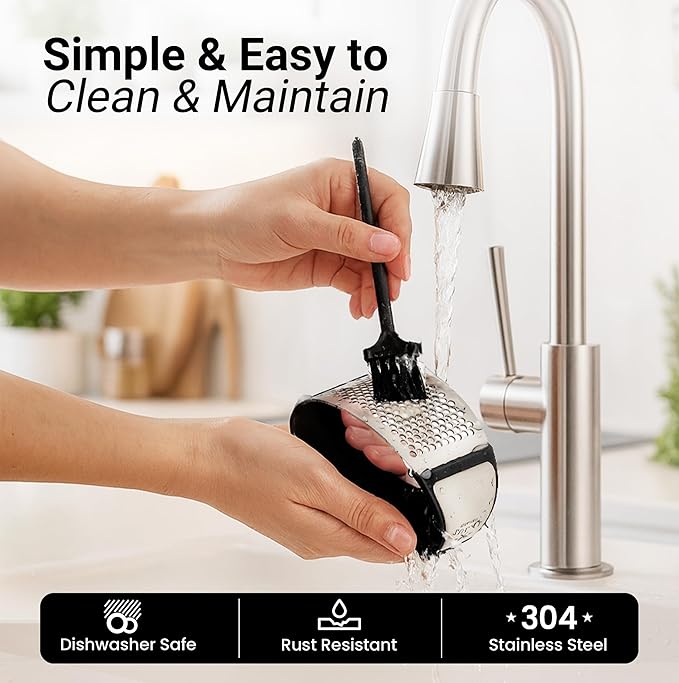 Zulay Kitchen Stainless Steel Garlic Press Rocker Set - Premium Garlic Mincer Garlic Crusher - New Innovative Garlic Crusher with Peeler and Scraper - Comfortable Grip (Black)