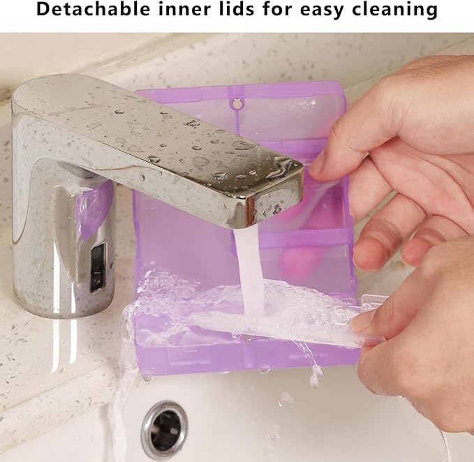 FYY Daily Pill Organizer, 7 Compartments Portable Pill Case Travel Pill Organizer,[Folding Design] Pill Box for Purse Pocket to Hold Vitamins,Cod Liver Oil,Supplements and Medication-Clear Purple