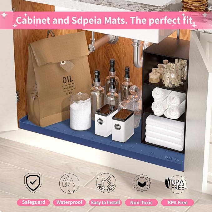 Sdpeia Under Sink Mat 28"×22" Waterproof Silicone Cabinet Liner & Sink Protector for Kitchen & Bathroom, Multi-Purpose Organizers Tray for Pets, Laundry, Cat Litter Mat