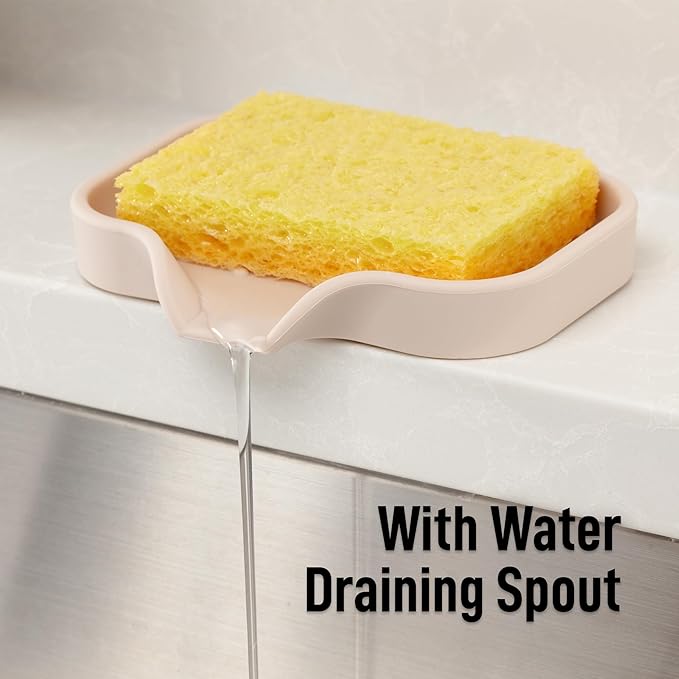 Zulay Kitchen Small Silicone Sponge Holder (4.9x3.3”) – Space-Saving Sink Organizer Tray for Sponge, Soap, Brush & More – Compact Non-Slip Dish for Kitchen & Bathroom (Ivory)