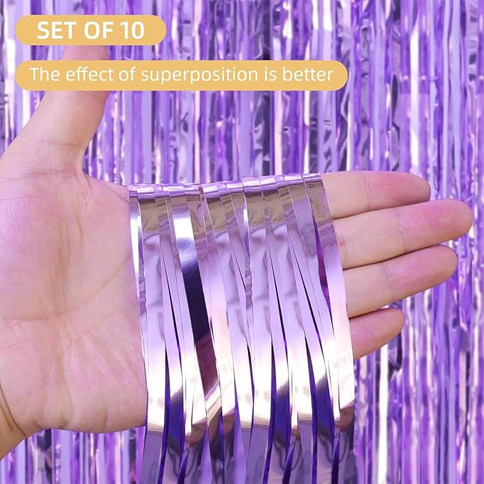 10 Pack Light Purple Backdrop Curtain 3.2ft x 8.2ft Metallic Tinsel Foil Fringe Curtains Photo Booth Background for Birthday Party Decoration Baby Shower Engagement Wedding Christmas Decoration