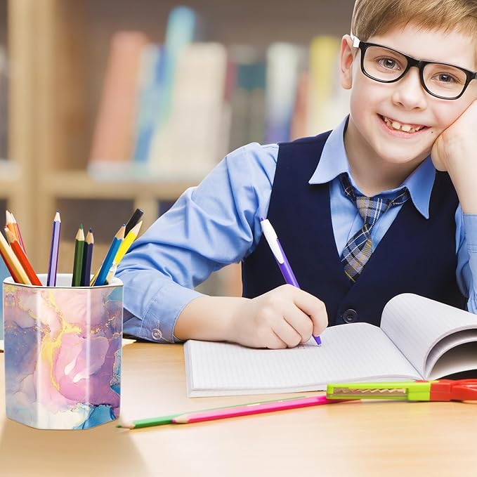 WAVEYU Pen Holder for Desk, Cute Ceramic Pencil Holder, Pen Cup Marker Holder Makeup Brush Holders, Desk Accessories & Workspace Organizers for Office, Home, Gold