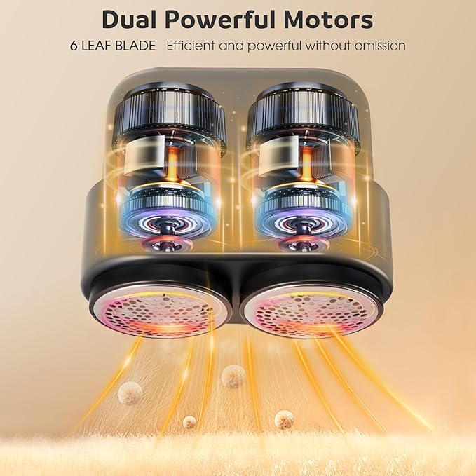 Dual Motors Rechargeable Fabric Shaver, 3-Speed Lint Remover for Clothes, Sweatshirts & Furniture, Couch, Eliminates Fuzz & Pilling, Electric Lint Shaver with LED Display & Type-C Fast Charging Port - Black