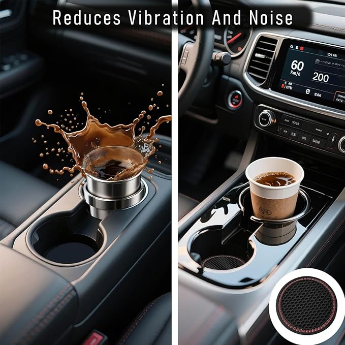 Car Cup Holder Coaster 4 Pack - Non Slip & Shockproof,Flexible PVC Rubber Insert for Car/Truck/SUV/Van (2.75"x0.2") Universal Fit Auto Cup Holders Accessories (Diamond Cup Coaster Pink)