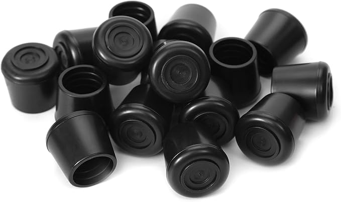Chair Leg Tips Caps Non-Slip Rubber Leg Tips 1” Inner Diameter Furnigear -Black Chair Leg Floor Protectors Round, 16 Pack