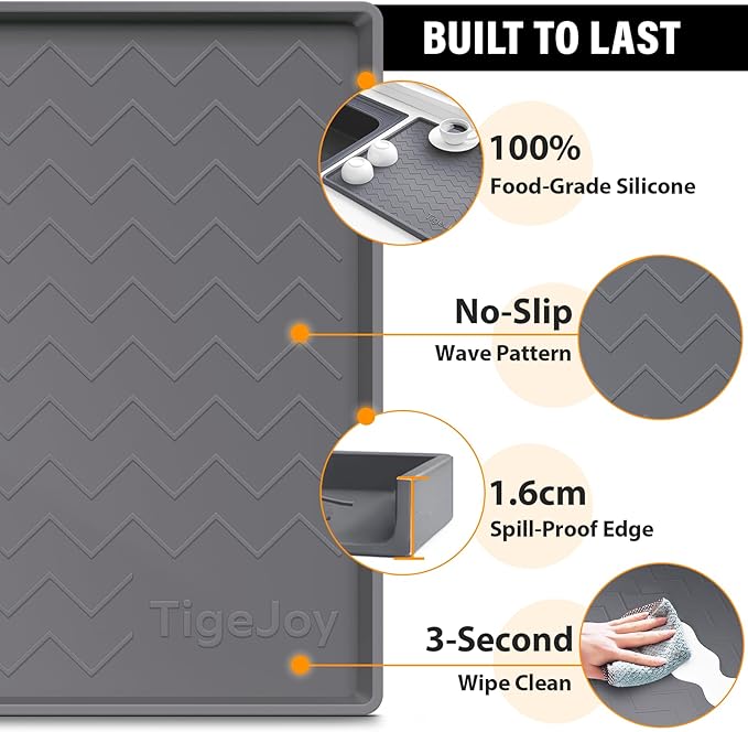 TigeJoy 40" x 22" Under Sink Mats for Kitchen Waterproof, Leak-Proof Silicone Mat Sink Protector and Cabinet Liner, Kitchen Essentials Organizer and Storage, Boot or Shoe Tray, Pet Feeding Mat