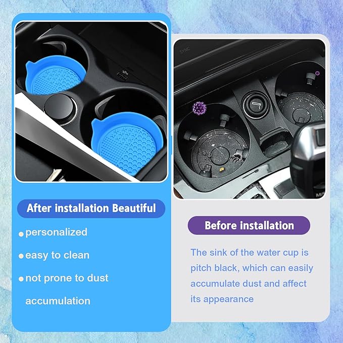 4PCS Car Cup Holder Coaster, Silicone Non-Slip Vehicle Insert Water Bottle Mat, Universal Insulation Drink Cup Pad Decor for SUV/Sedan/Truck, Automotive Interior Accessories (Light Blue)