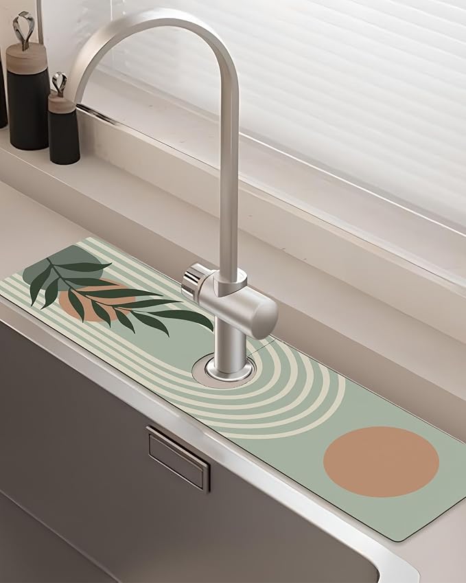 Patterned Sink Faucet Mat Kitchen Splash Guard Super Absorbent Drying Mat, Non-Slip Drain Pad for Kitchen Counter or Bathroom - 24x5.5in