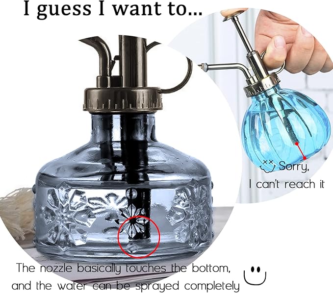 XXXFLOWER Glass Plant Mister Spray Indoor Plant Spritzer Succulent Watering Bottle with Bronze Pump 6 Inches for Home Decor Vintage (Grey)