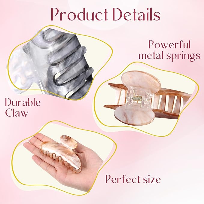 8 Pcs Large Acrylic Hair Claw Clips for Women Non-slip Strong Hold Jaw Clamps for Thick Thin Hair (Marble,Elegant Colors)